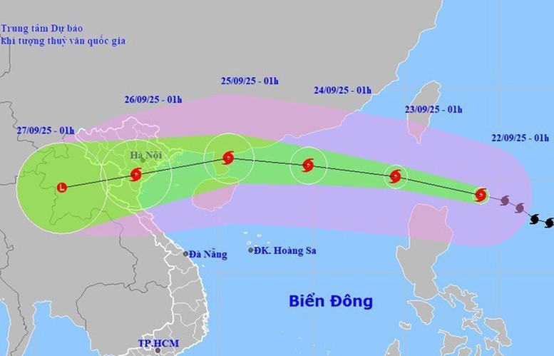 Dự báo vị trí, đường đi của bão RAGASA - Ảnh: Trung tâm Dự báo Khí tượng thuỷ văn quốc gia Dự báo vị trí, đường đi của bão RAGASA - Ảnh: Trung tâm Dự báo Khí tượng thuỷ văn quốc gia