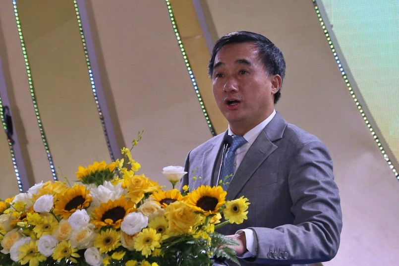 Thứ trưởng Bộ Y tế Trần Văn Thuấn phát biểu tại lễ khởi công  ẢNH: NGUYỄN TRƯỜNG