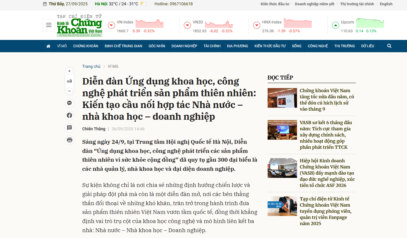 Báo chí đậm nét phản ánh Diễn đàn “Ứng dụng khoa học, công nghệ phát triển các sản phẩm thiên nhiên vì sức khỏe cộng đồng”