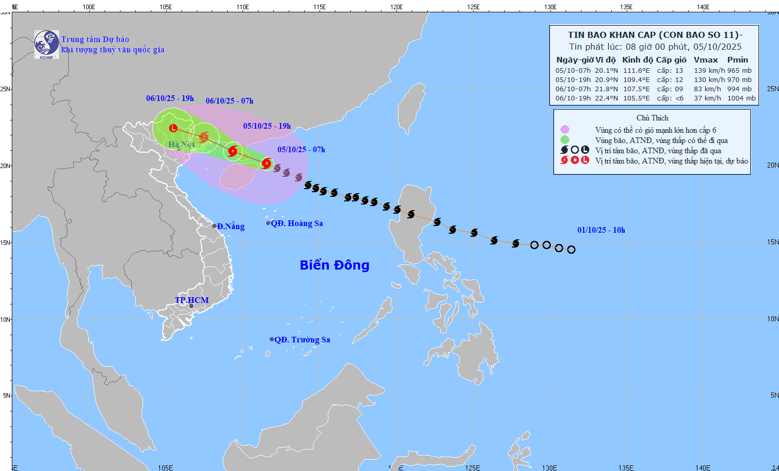 Dự báo về đường đi của bão Matmo.