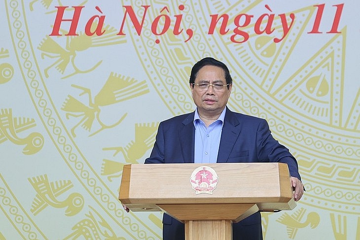 Thủ tướng Phạm Minh Chính phát biểu tại hội nghị về nhà ở xã hội, ngày 11/10. Ảnh: VGP