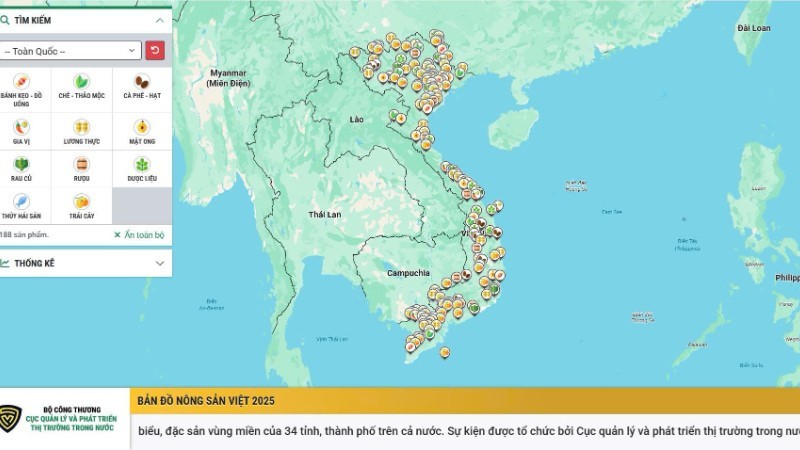 Giao diện Bản đồ nông sản Việt.