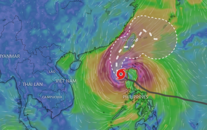 Dự báo bão sẽ duy trì cường độ rất mạnh này trong ít nhất 2 ngày tới khi hoạt động trên Biển Đông. Ảnh: Windy Dự báo bão sẽ duy trì cường độ rất mạnh này trong ít nhất 2 ngày tới khi hoạt động trên Biển Đông. Ảnh: Windy
