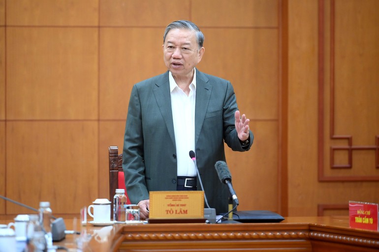 Tổng Bí thư Tô Lâm phát biểu tại cuộc làm việc. (Ảnh: ĐĂNG KHOA)