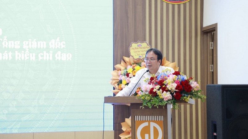 Ông Nguyễn Tiến Thanh, Bí thư Đảng Ủy - Chủ tịch HĐTV, Tổng Giám đốc NXBGDVN phát biểu chỉ đạo tại Đại hội