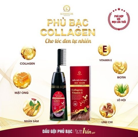 Dầu Gội Phủ Bạc Ric Hair được chiết xuất từ những thảo dược quý đem lại mái tóc đen bóng, bồng bềnh, mềm mại, sản phẩm phù hợp với mọi lứa tuổi.