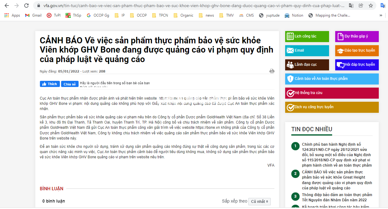 Người tiêu dùng cẩn trọng khi mua và sử dụng sản phẩm TPBVSK Viên khớp GHV Bone