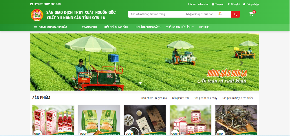 Trang chủ sàn giao dịch và truy xuất nguồn gốc, xuất xứ nông sản tỉnh Sơn La (ảnh chụp màn hình)