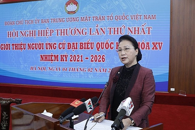 Chủ tịch Quốc hội Nguyễn Thị Kim Ngân phát biểu tại hội nghị. Ảnh: mattran.org.vn Chủ tịch Quốc hội Nguyễn Thị Kim Ngân phát biểu tại hội nghị. Ảnh: mattran.org.vn