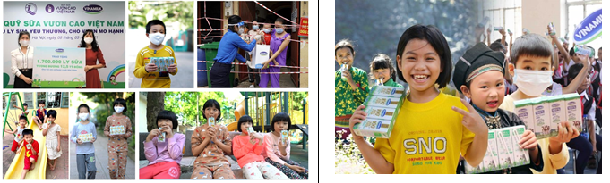 Vinamilk đặc biệt chú trọng đẩy mạnh các hoạt động hướng đến trẻ em như trao tặng sữa cho trẻ em khó khăn, góp Vaccine phòng Covid-19 cho trẻ em, hỗ trợ trẻ bị tác động bởi dịch