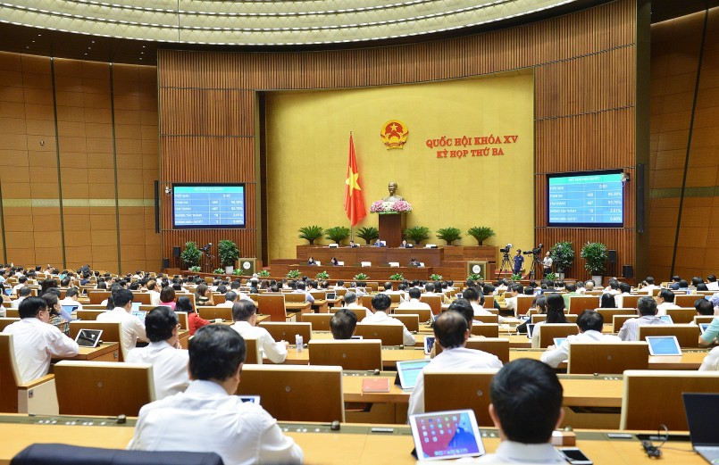 Toàn cảnh Quốc hội biểu quyết thông qua Nghị quyết về thí điểm mô hình tổ chức hoạt động lao động, hướng nghiệp, dạy nghề cho phạm nhân ngoài trại giam.