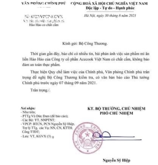 Thủ tướng yêu cầu Bộ Công Thương báo cáo vụ mì Hảo Hảo chứa chất cấm