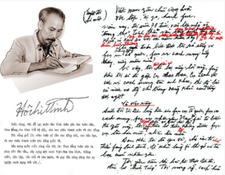 Bác Hồ viết bản Di chúc. Ảnh tư liệu của Cục Văn thư và Lưu trữ Nhà nước.