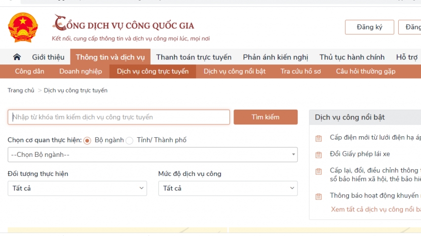 Hoàn thành kết nối Cổng dịch vụ công quốc gia