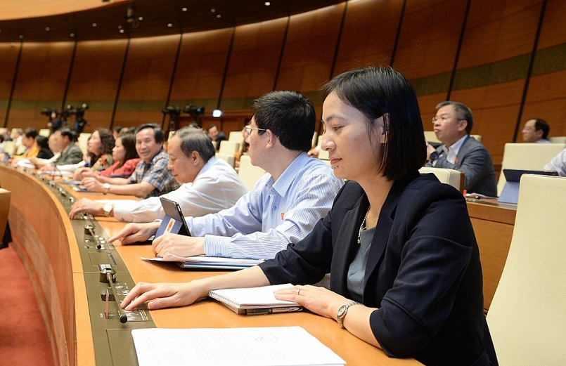 Các đại biểu Quốc hội biểu quyết thông qua Luật Cư trú (sửa đổi)