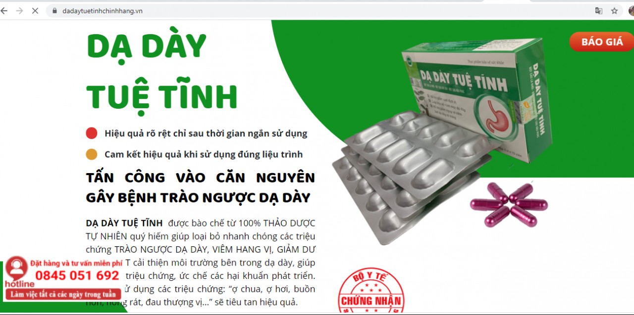 Cục An toàn thực phẩm tiếp tục cảnh báo về thông tin quảng cáo TPBVSK Dạ dày Tuệ Tĩnh