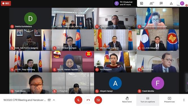 Cuộc họp lần thứ 18 Ủy ban các đại diện thường trực tại ASEAN (CPR) trong năm 2020. (Nguồn: TTXVN phát)