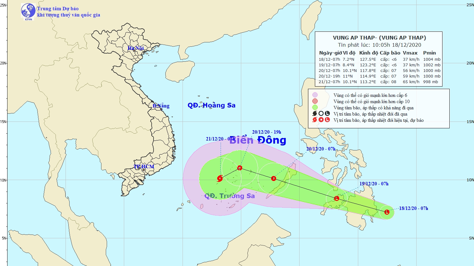 Xuất hiện vùng áp thấp gần Biển Đông