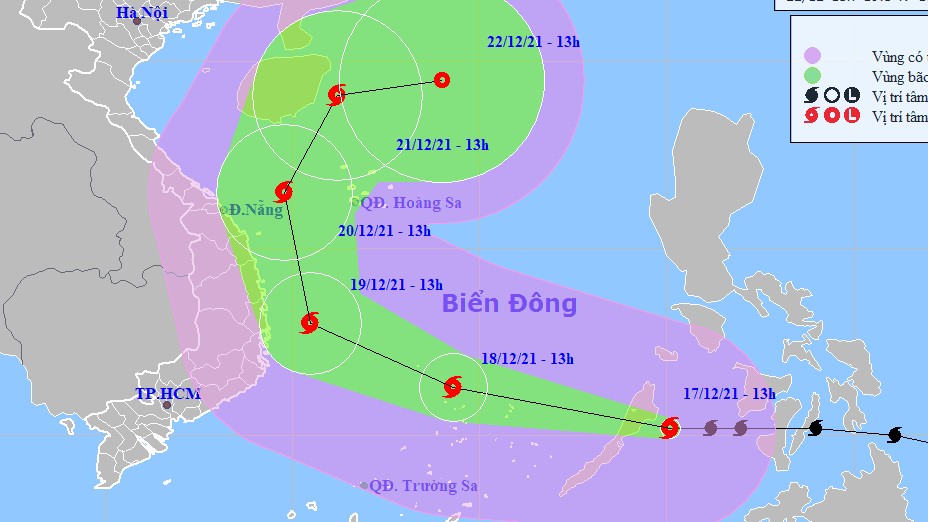 Bão RAI tiến vào vùng biển Bình Định - Khánh Hòa
