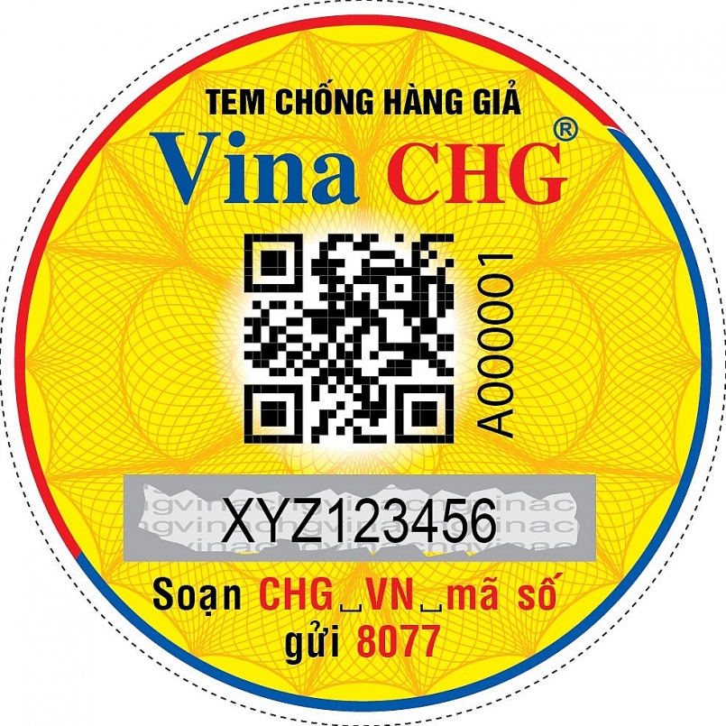 Mẫu tem chống hàng giả có mã QR Code kết hợp SMS dán lên sản phẩm tích hợp với phần mềm Vinacheck+