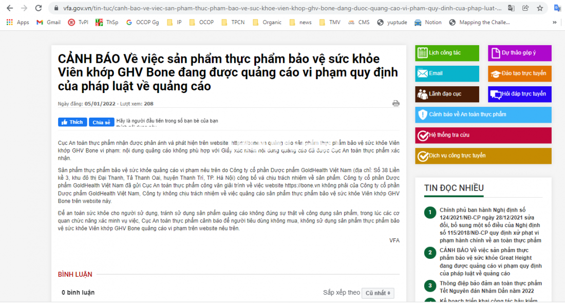 Người tiêu dùng cẩn trọng khi mua và sử dụng sản phẩm TPBVSK Viên khớp GHV Bone