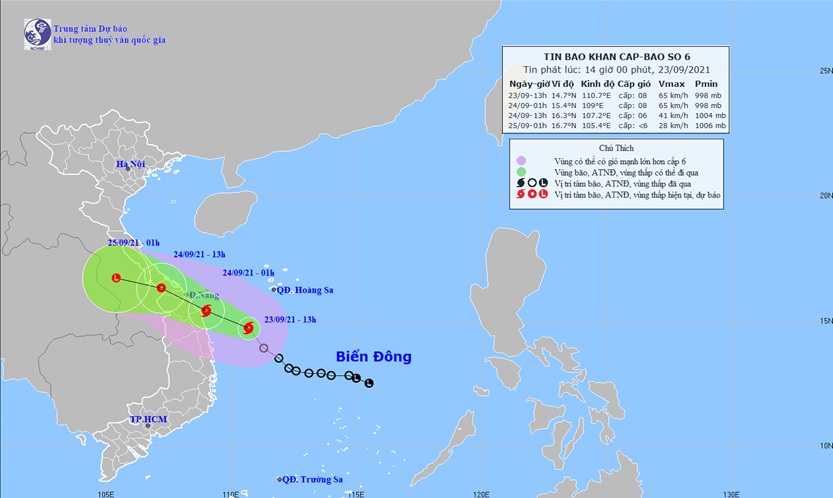 Tin bão khẩn cấp chiều ngày 23/9 (cơn bão số 6)