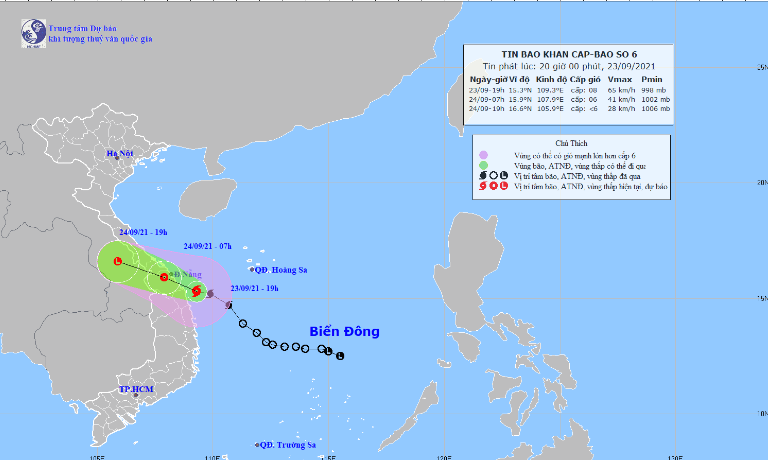 Tin bão khẩn cấp tối ngày 23/9, bão số 6 tiến nhanh vào đất liền