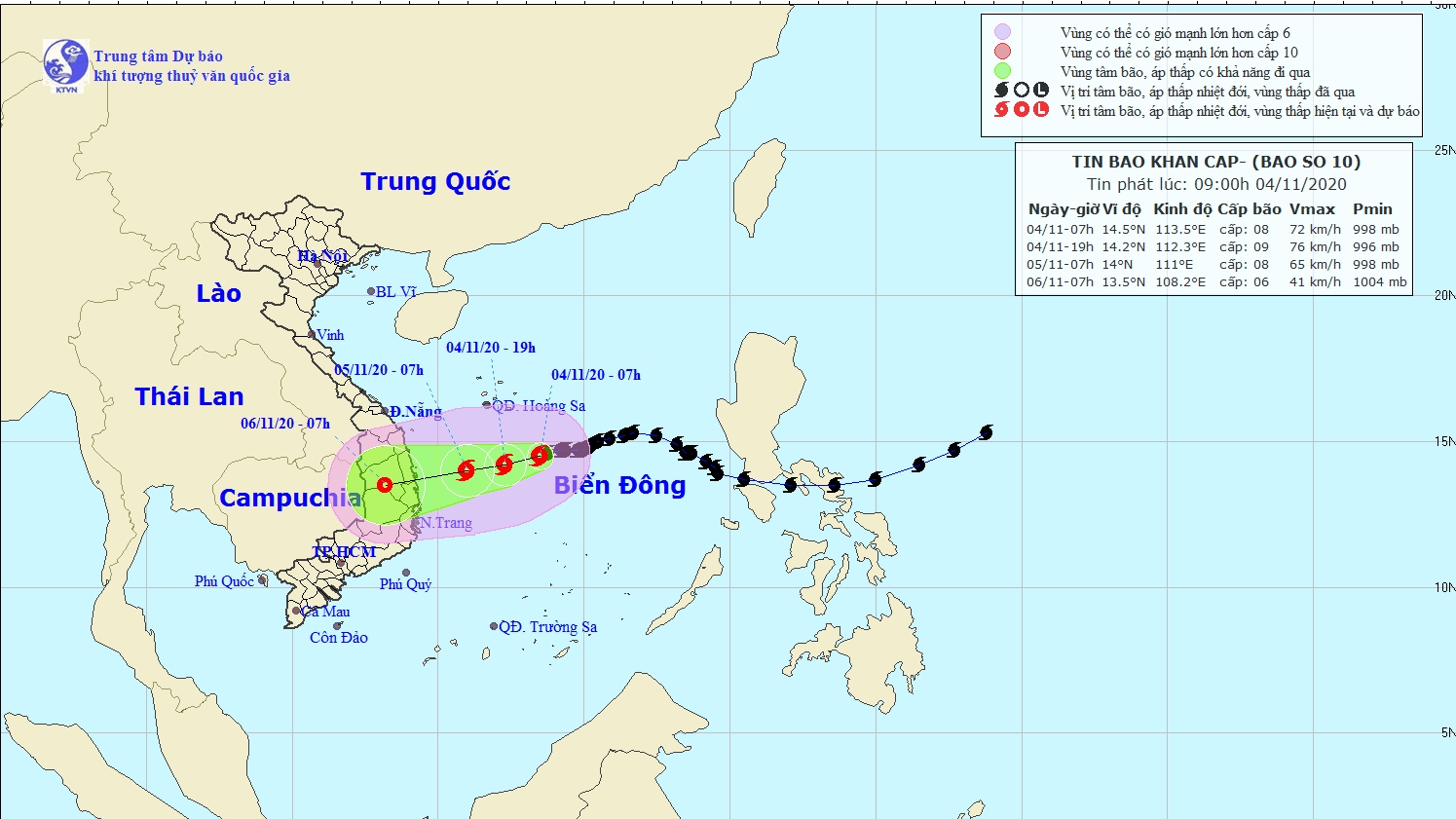 Bão số 10 chuẩn bị ập vào đất liền từ Quảng Ngãi đến Khánh Hòa