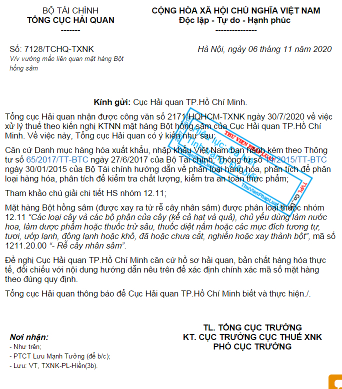 Tổng cục Hải quan hồi đáp kiến nghị kiểm toán Nhà nước mặt hàng Bột hồng sâm