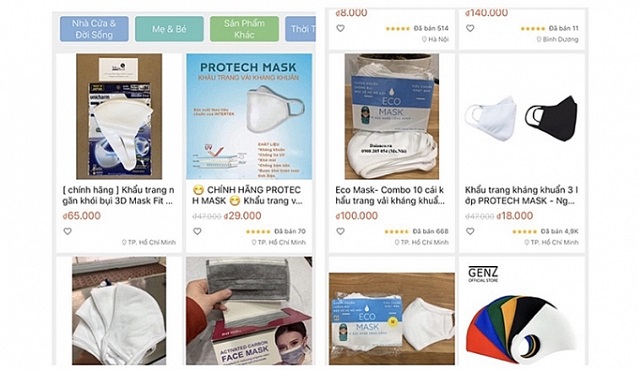 Tr&ecirc;n trang shoppee, mặt h&agrave;ng khẩu trang kh&aacute;ng khuẩn được giao b&aacute;n với nhiều mức gi&aacute; kh&aacute;c nhau