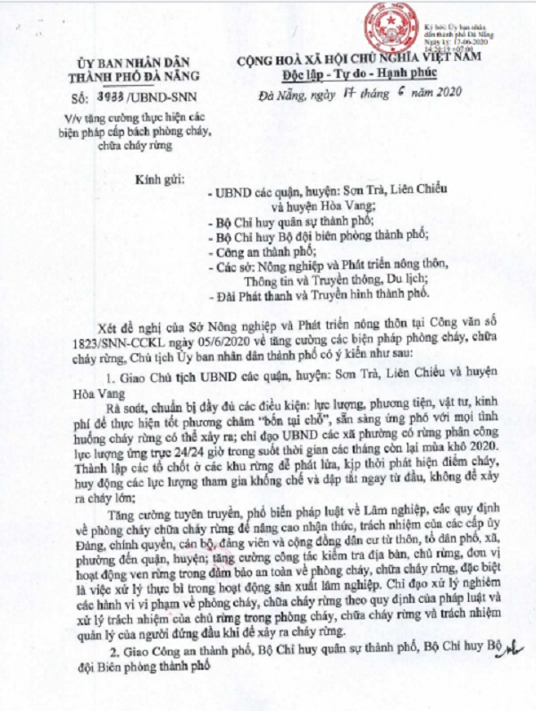 Đ&agrave; Nẵng triển khai nhiều giải ph&aacute;p ph&ograve;ng ch&aacute;y, chữa ch&aacute;y rừng