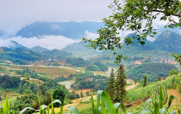 Trung tâm xã Sín Chéng được bao quanh bởi ruộng bậc thang