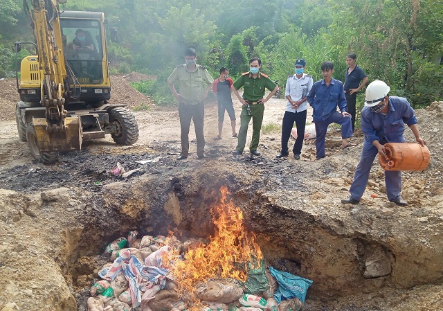 Tr&ecirc;n 600kg vịt đ&ocirc;ng lạnh nhập lậu đ&atilde; bị ti&ecirc;u hủy (Ảnh: QLTT)