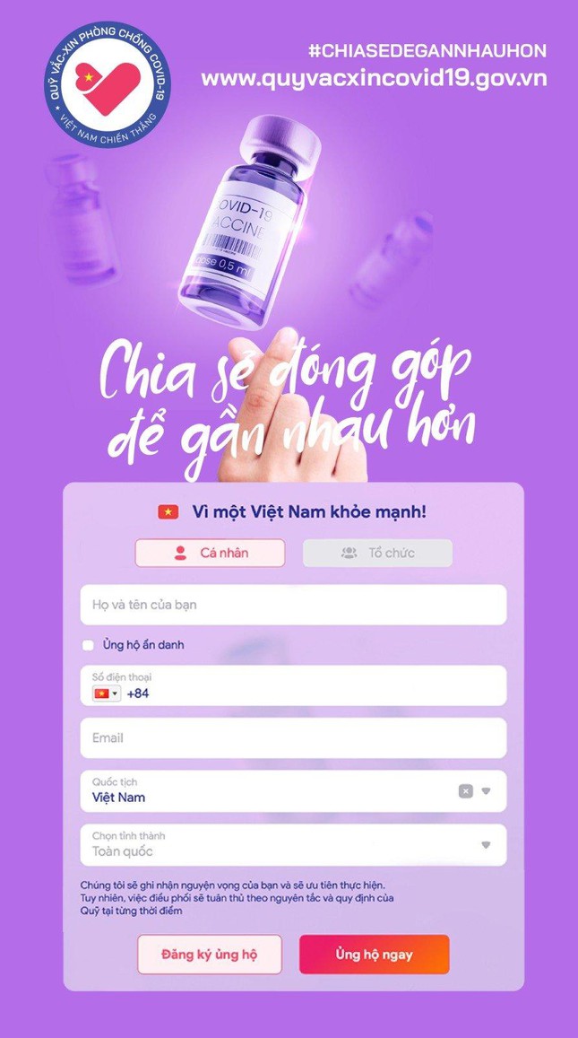 Đồng l&ograve;ng c&ugrave;ng ủng hộ quỹ vaccine qua website ch&iacute;nh thức ảnh 1