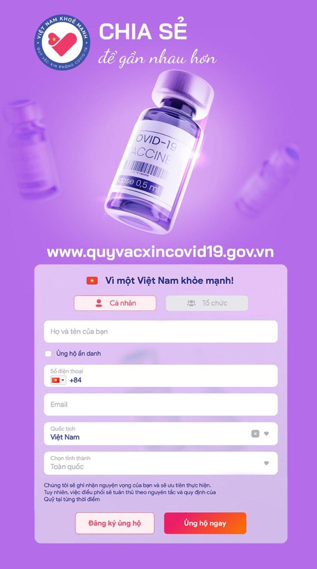 Đồng l&ograve;ng c&ugrave;ng ủng hộ quỹ vaccine qua website ch&iacute;nh thức ảnh 2